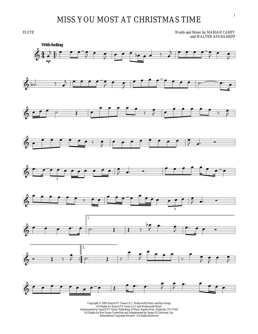 Miss You Most At Christmas Time Flute Solo scores gallery preview page 1