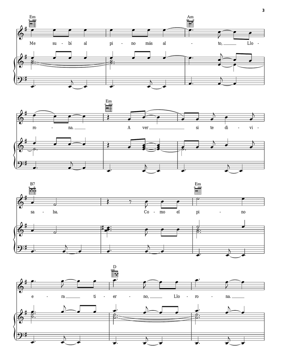 La Llorona (from Coco) Piano, Vocal, Guitar scores gallery preview page 3