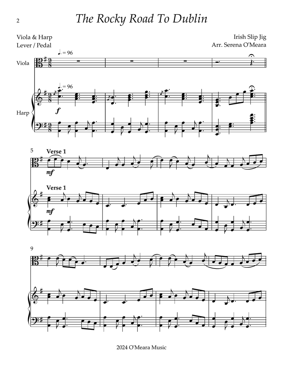 The Rocky Road to Dublin, Duet for Viola & Harp