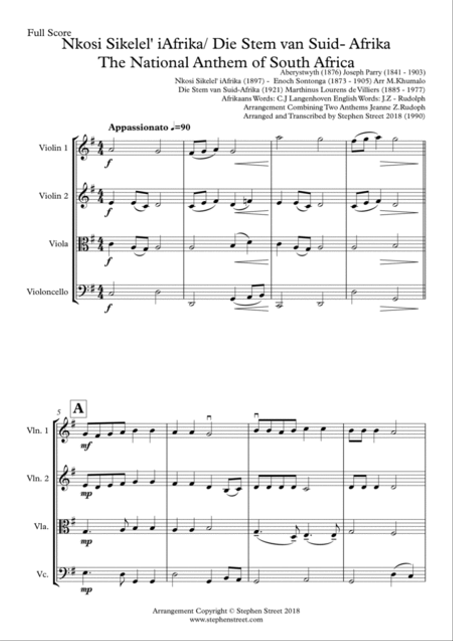 The National Anthem of South Africa, Nkosi Sikelel' iAfrika String Quartet String Quartet scores gallery preview page 2