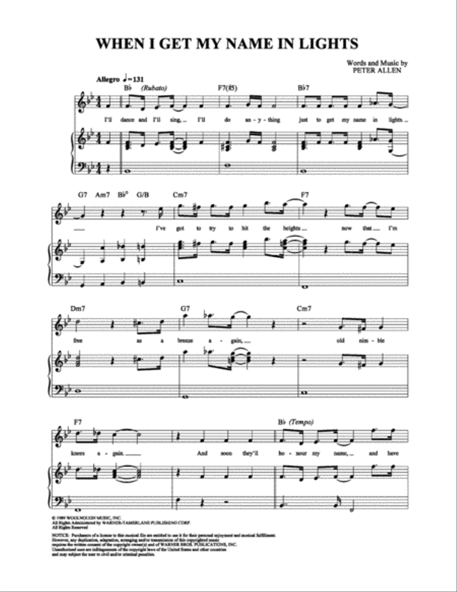 When I Get My Name in Lights Piano, Vocal, Guitar scores gallery preview page 1