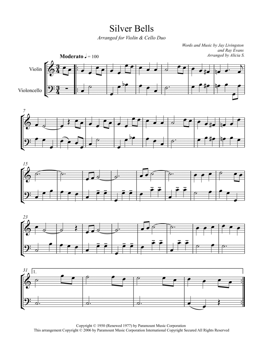 Silver Bells String Duet scores gallery preview page 1