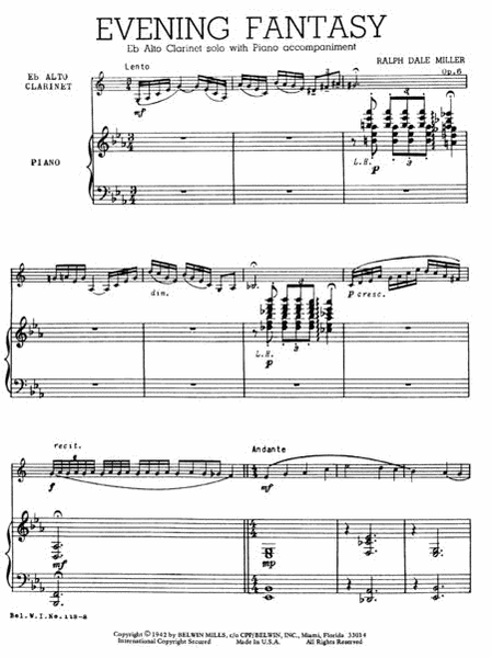 Evening Fantasy - Eb Alto Clarinet & Piano