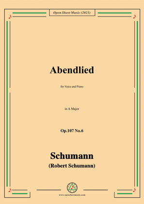 Book cover for Schumann-Abendlied,Op.107 No.6,in A Major,for Voice and Piano