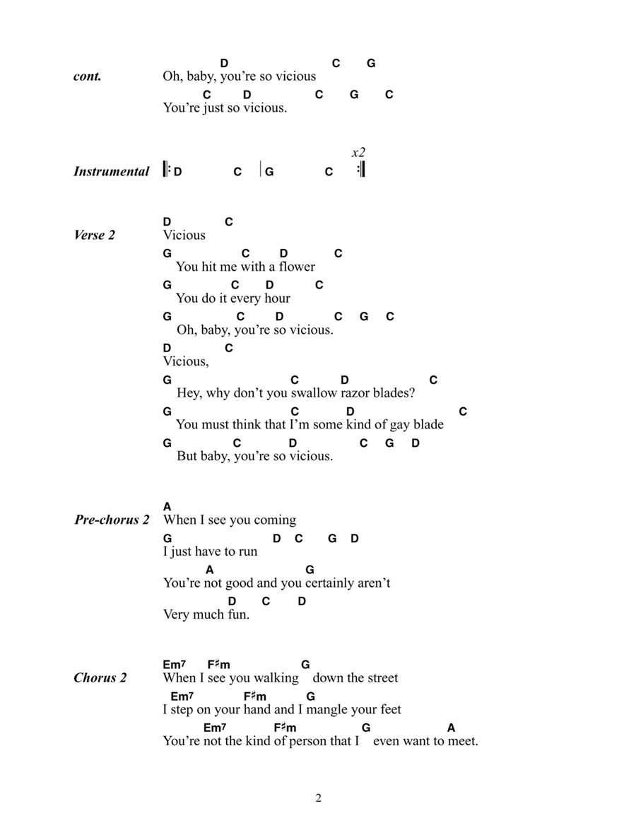 Vicious Vicious Easy Guitar scores gallery preview page 2