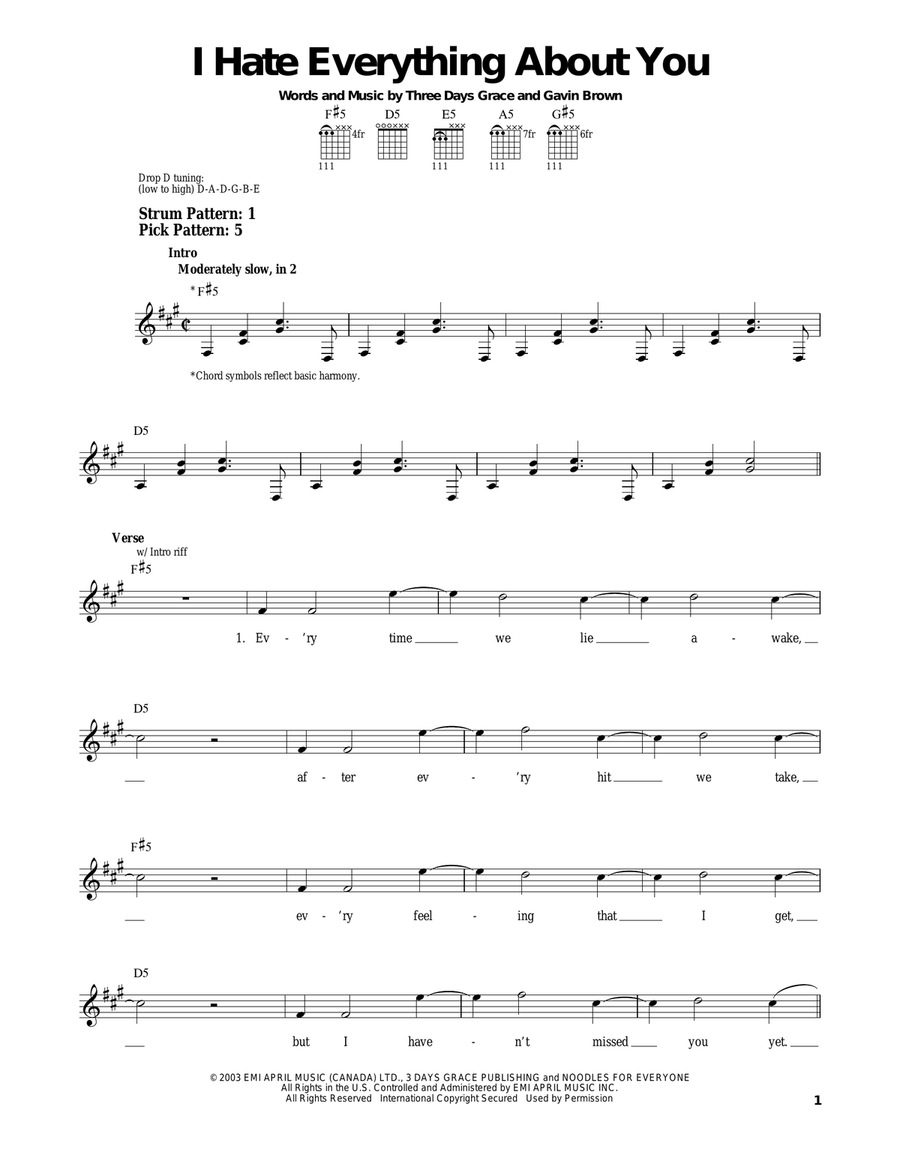 I Hate Everything About You Acoustic Guitar scores gallery preview page 1