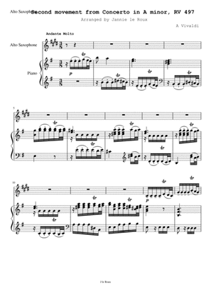Concerto RV 497 (second movement) Arranged for Alto saxophone