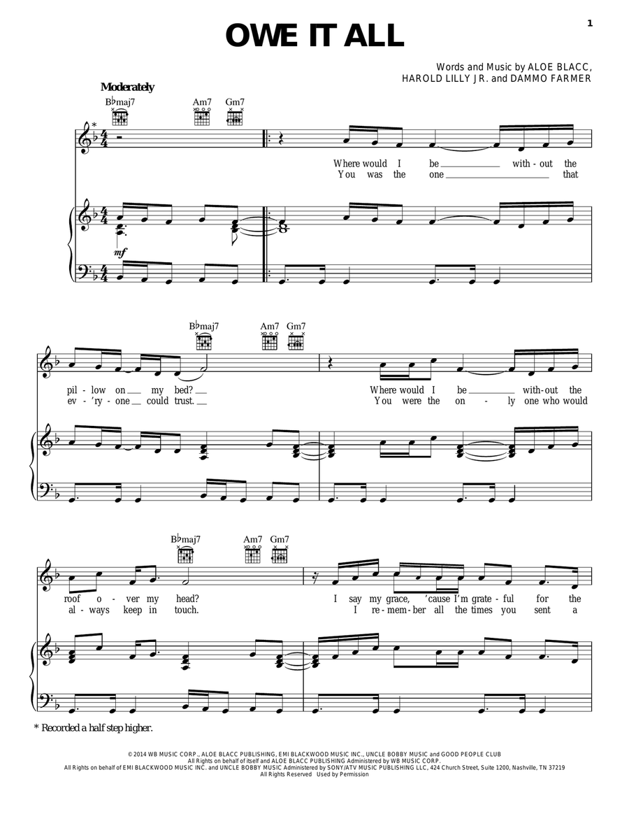 Owe It All Piano, Vocal, Guitar scores gallery preview page 1