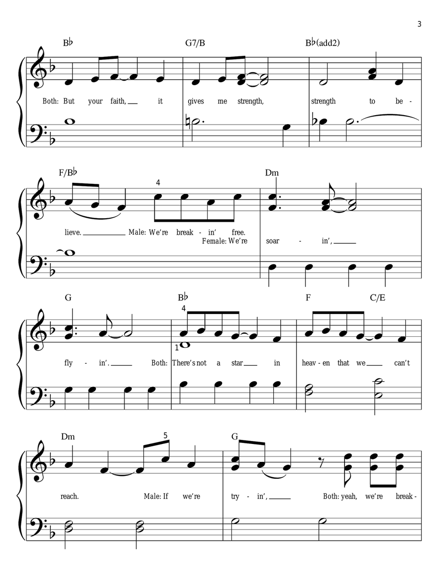 Breaking Free (from High School Musical) Easy Piano scores gallery preview page 3