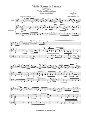 Book cover for Bach - Violin Sonata in E minor BWV 1034r for Violin and Harpsichord or Piano