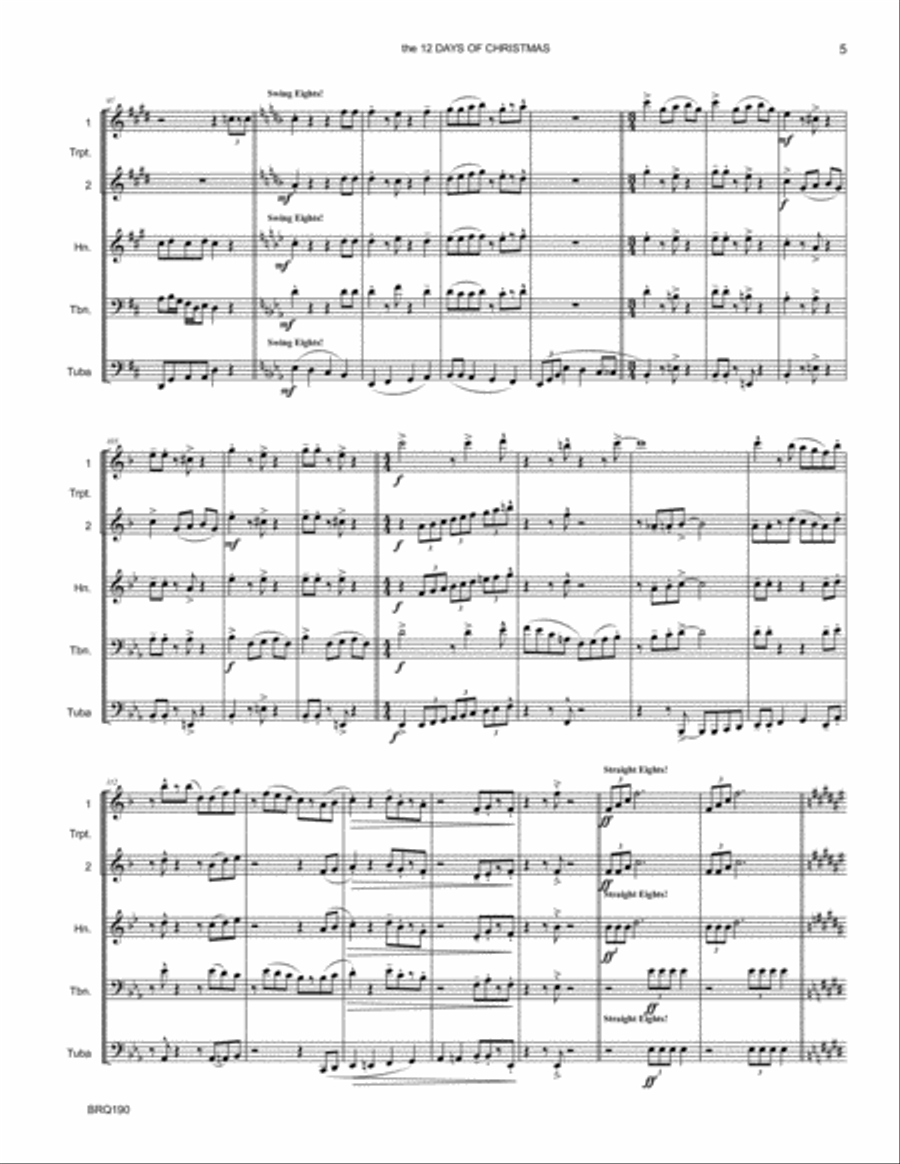 12 DAYS in 12 KEYS for BRASS QUINTET (the 12 Days of Christmas) Brass Quintet scores gallery preview page 5