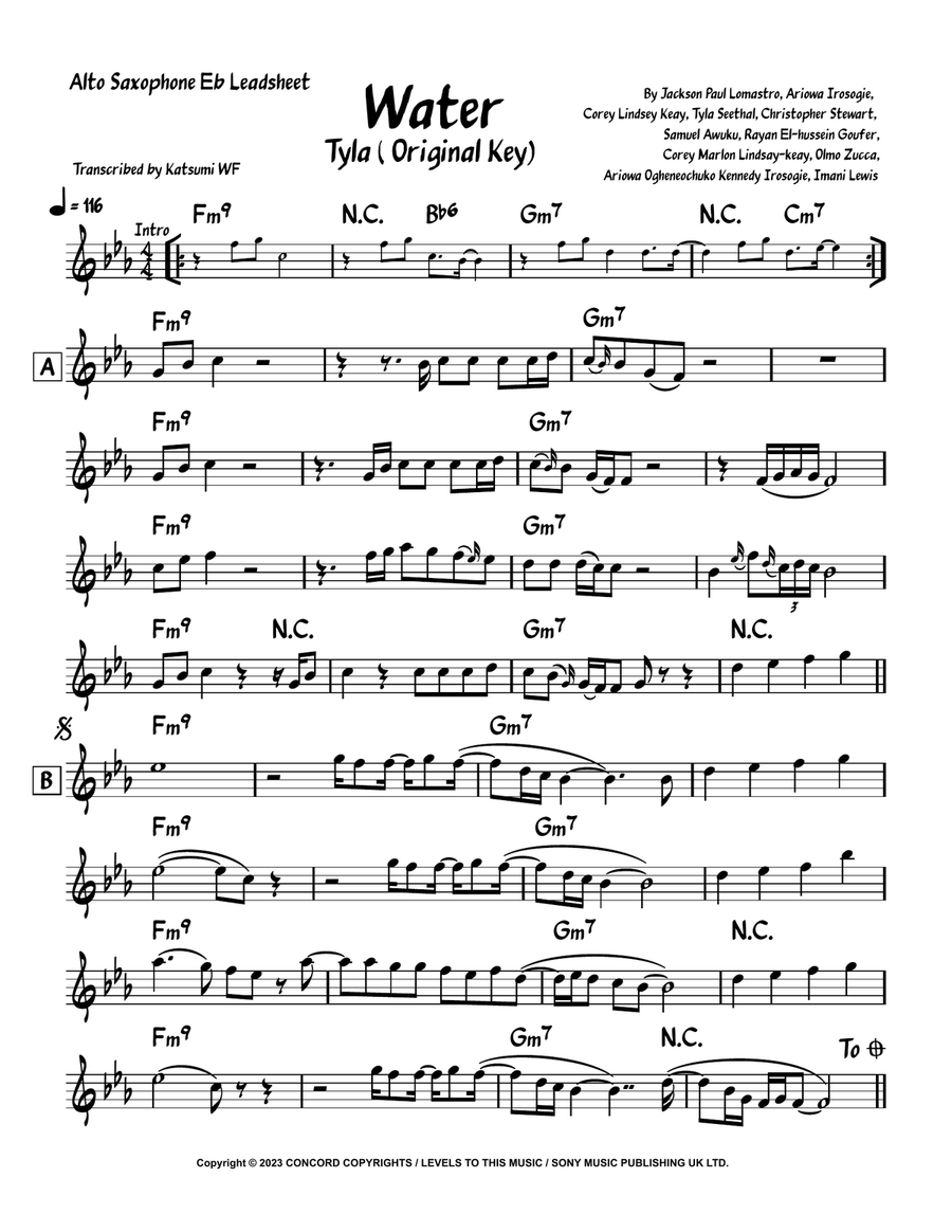 Water Alto Saxophone Digital Sheet Music Sheet Music Plus