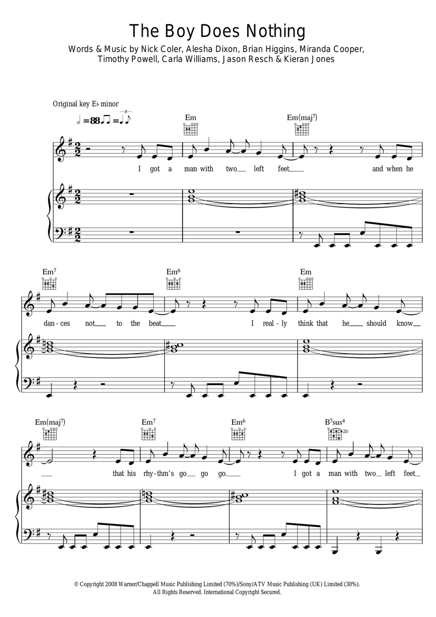 The Boy Does Nothing Piano, Vocal scores gallery preview page 1
