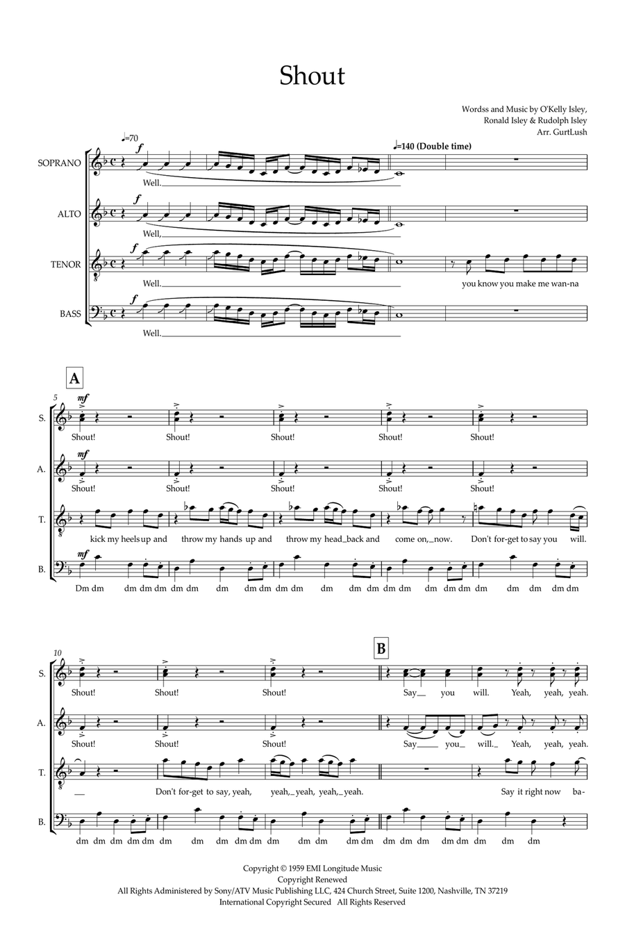 Shout (arr. Sam Burns) SSATB scores gallery preview page 1