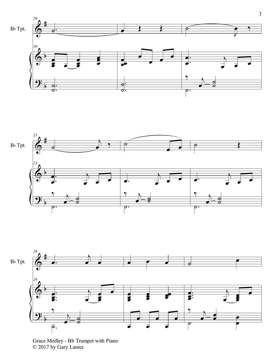 GRACE MEDLEY (for Bb Trumpet with Piano - Instrument Part included) B-Flat Trumpet scores gallery preview page 4
