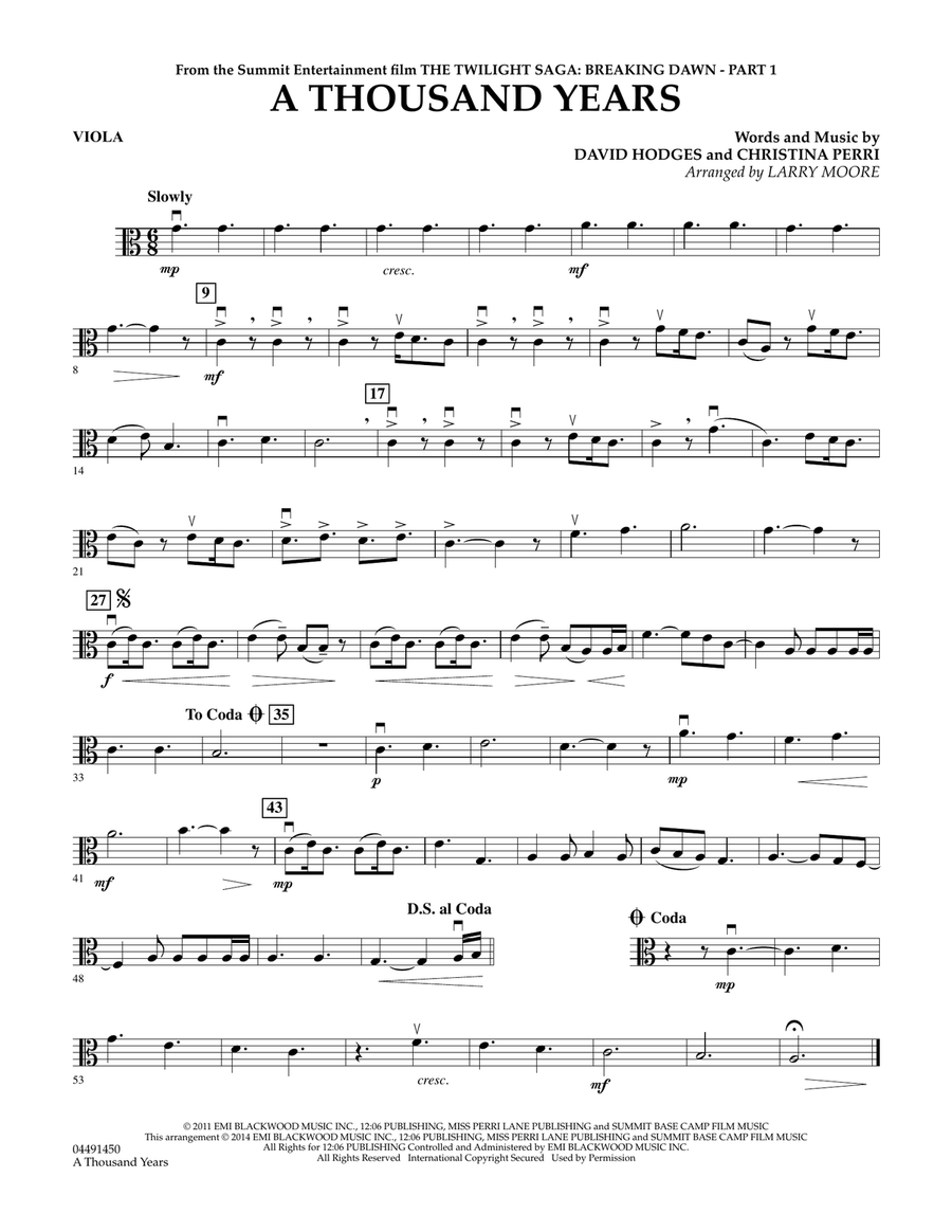 A Thousand Years - Viola Orchestra scores gallery preview page 1