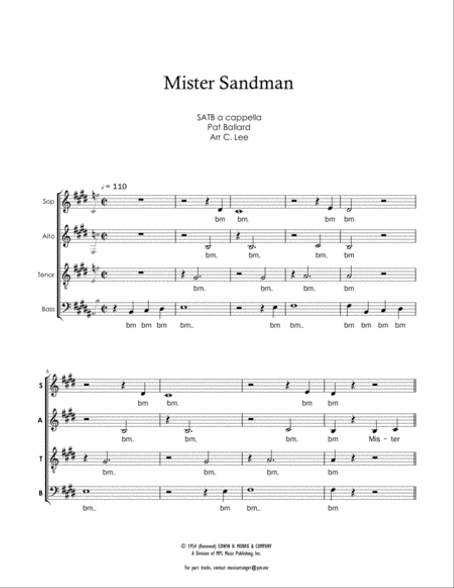 Mister Sandman 4-Part scores gallery preview page 1
