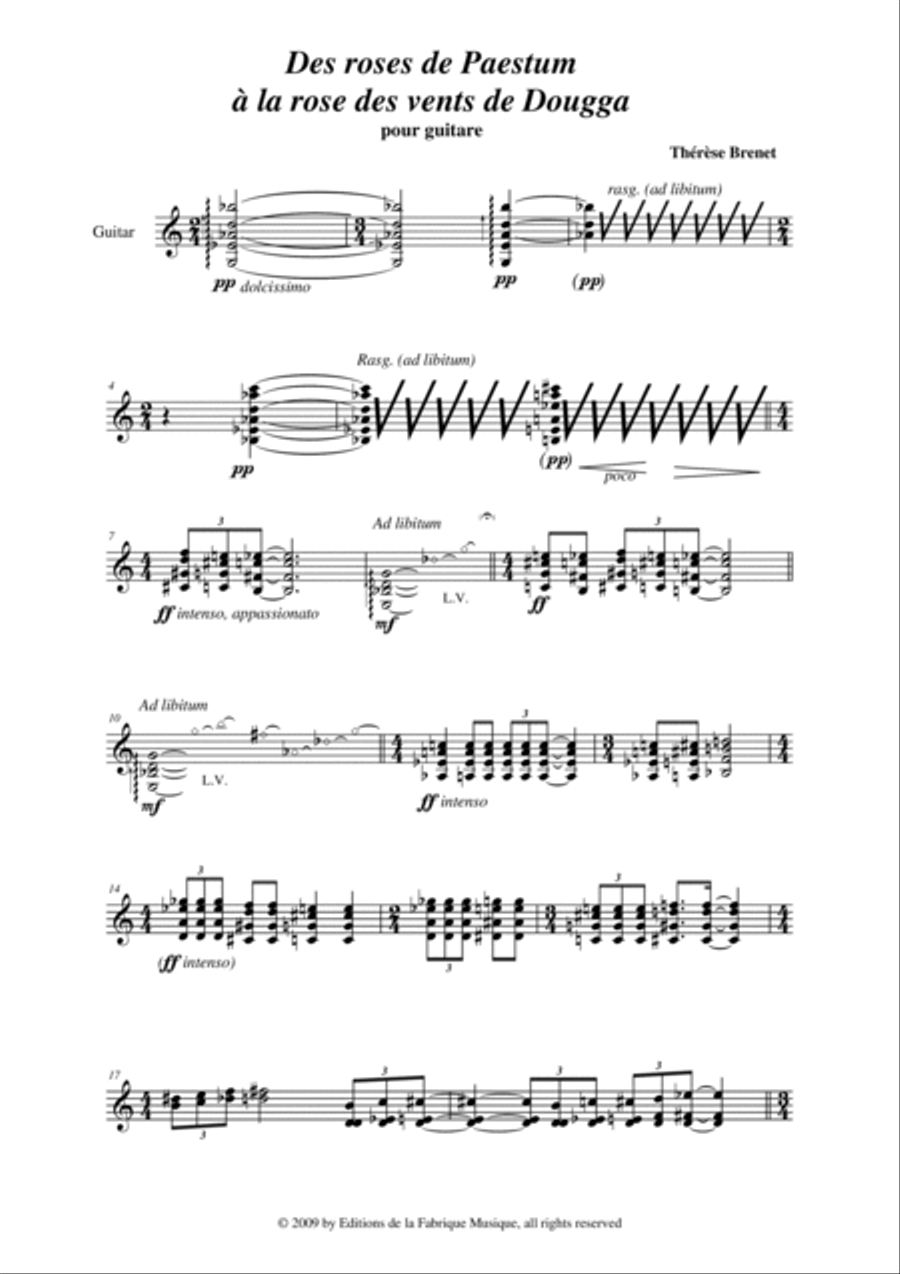 Thérèse Brenet : Des roses de Paestum à la rose des vents de Dougga for guitar Guitar Solo scores gallery preview page 2