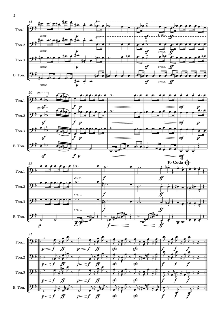 Beethoven: Piano Sonata No.12 in Ab Op.26 Mvt.III Funeral March for a Dead Hero - trombone quartet Brass Quartet scores gallery preview page 2