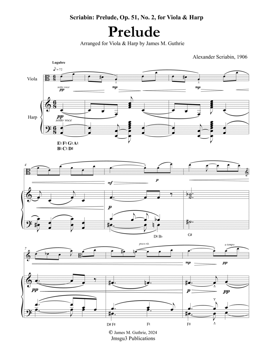 Scriabin: Prelude, Op. 51, No. 2 for Viola & Harp Chamber Music scores gallery preview page 1
