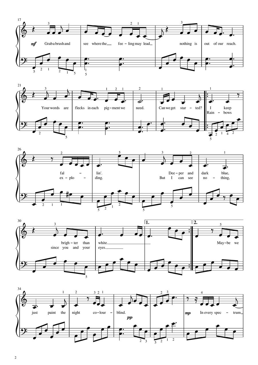 Colourblind Piano Solo scores gallery preview page 2