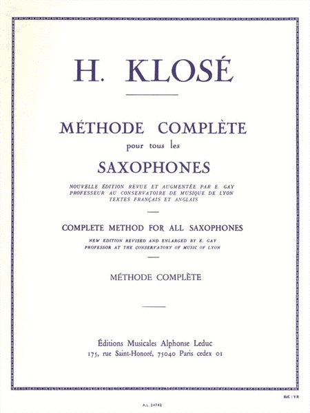 Hyacinthe Klose - Methode Complete Pour Tous Les Saxophones
