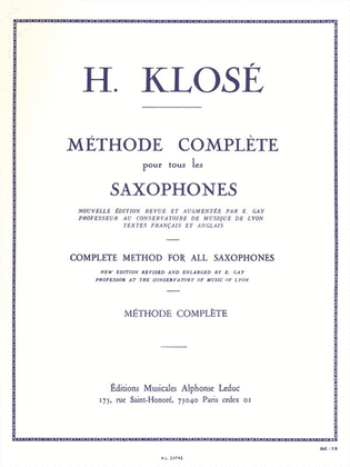 Book cover for Hyacinthe Klose - Methode Complete Pour Tous Les Saxophones