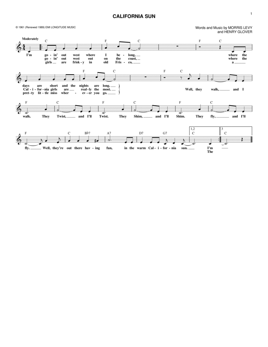 California Sun Guitar scores gallery preview page 1