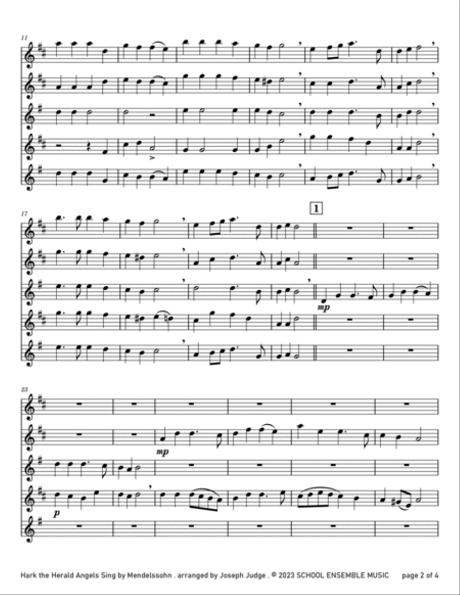 Hark The Herald Angels Sing for Saxophone Quartet in Schools Saxophone Quartet scores gallery preview page 2