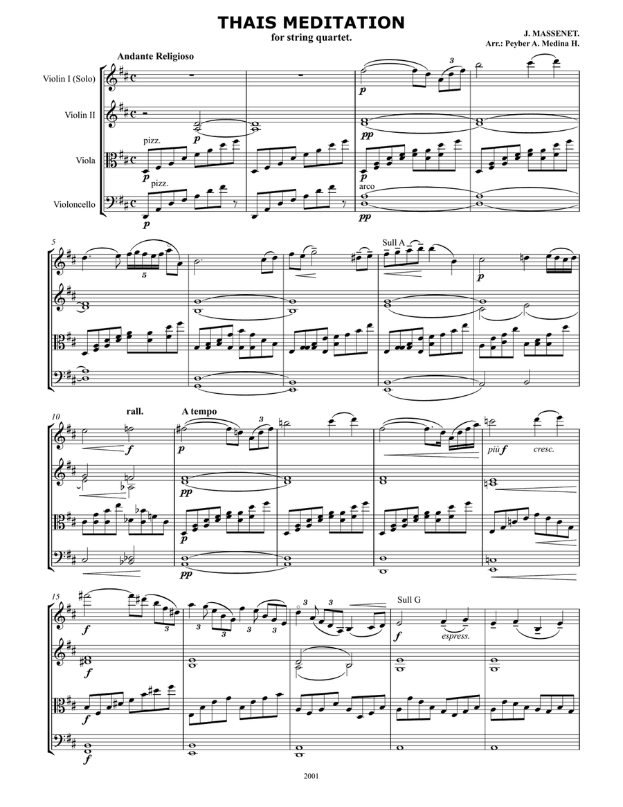 Thais Meditation, for string quartet String Quartet scores gallery preview page 1