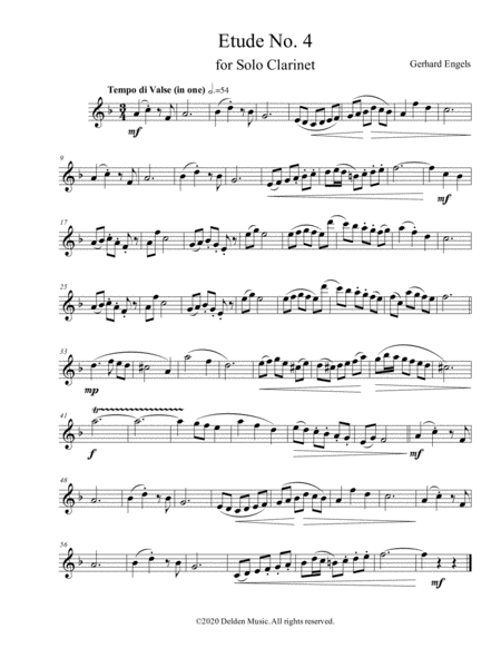 Etude No. 4 is for intermediate clarinet and is part of a series. image number null