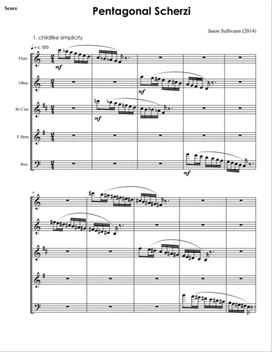 PENTAGONAL SCHERZI for Woodwind Quintet Woodwind Quintet scores gallery preview page 3