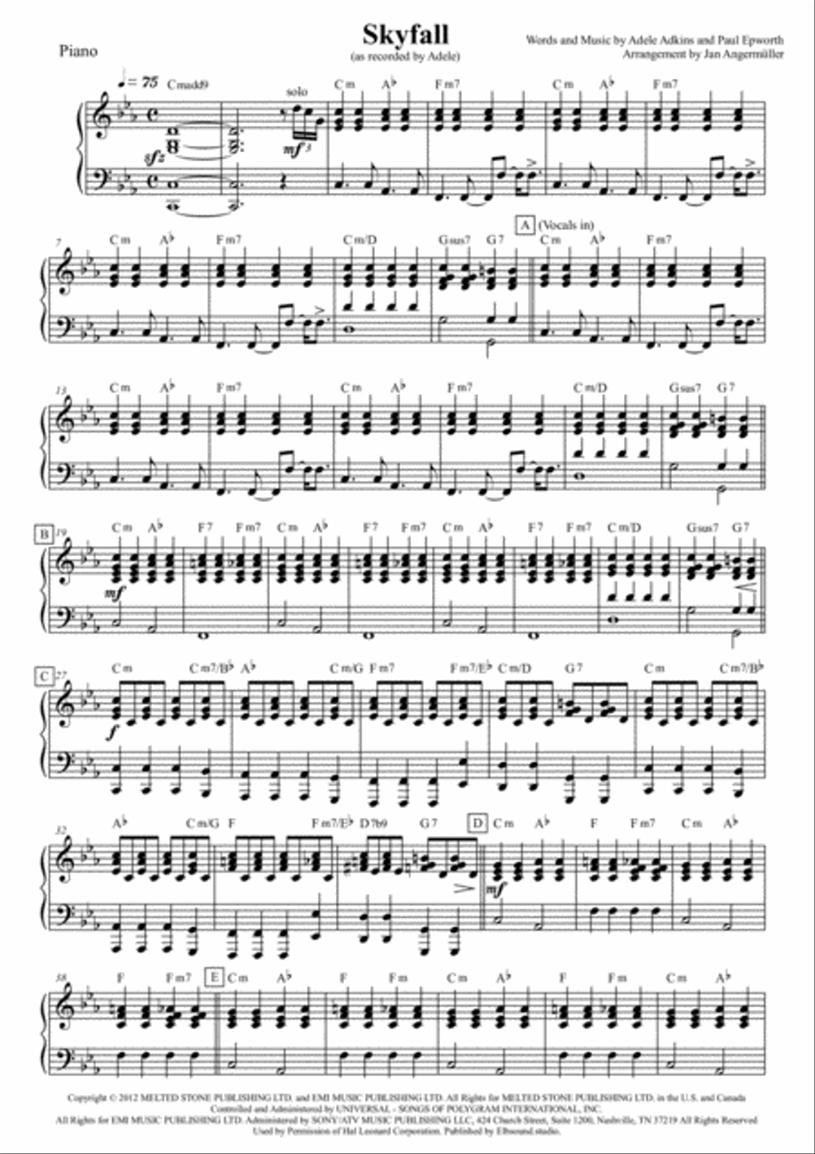 Skyfall Piano Solo scores gallery preview page 1