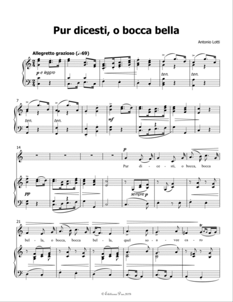 Pur dicesti,o bocca bella, by Antonio Lotti, in C Major Voice scores gallery preview page 3