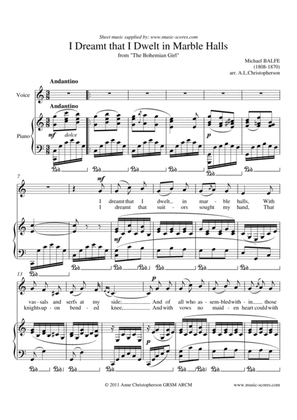 Marble Halls, from "The Bohemian Girl" - Voice and Piano, C major