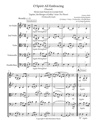 O Spirit All-Embracing (Thaxted) (Bb) (String Quintet - 2 Violins, 1 Viola, 1 Cello, 1 Bass) (Violon