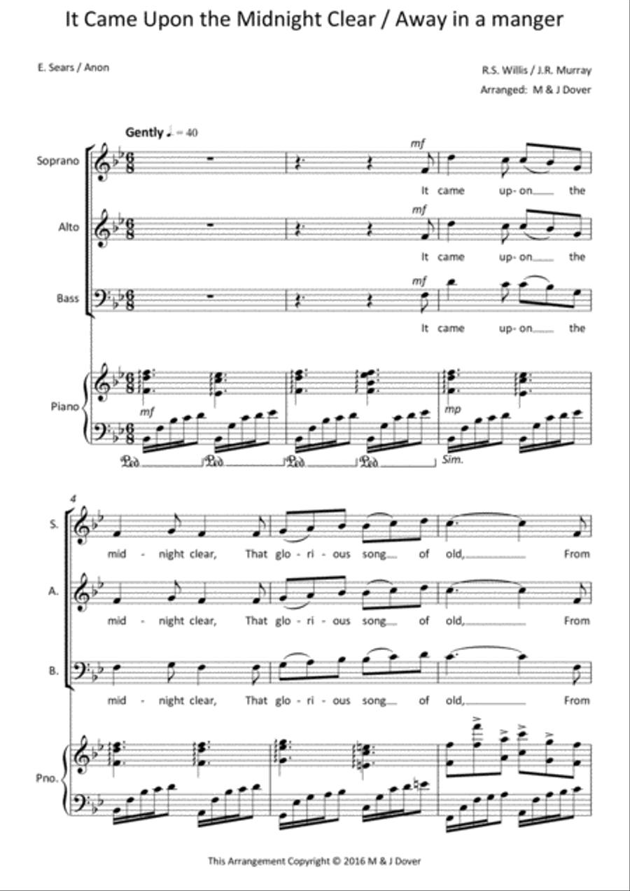 It Came Upon the Midnight Clear / Away in a Manger - SAB - Three part Choir 3-Part scores gallery preview page 1