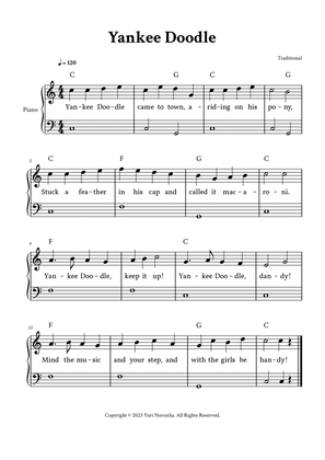 Yankee Doodle - Easy Piano in C (with Lyrics)