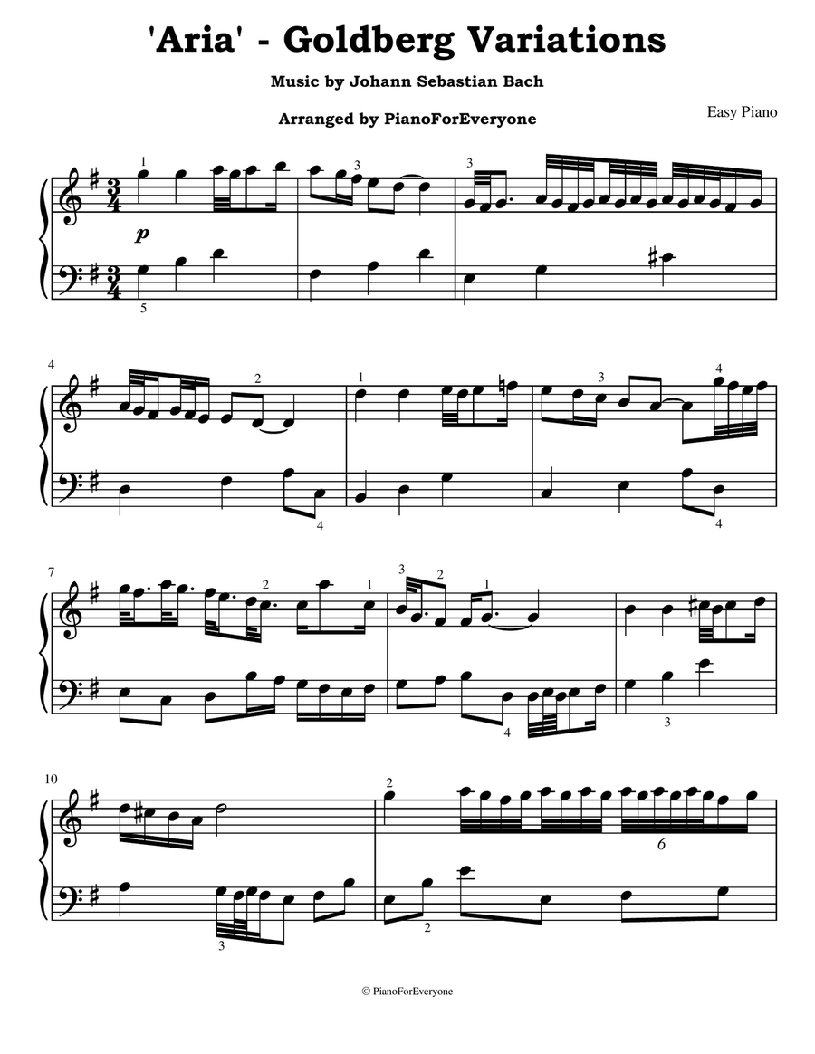 'Aria' from the Goldberg Variations - Bach (Easy Piano) 'Aria' from the Goldberg Variations - Bach (Easy Piano) Easy Piano scores gallery preview page 1
