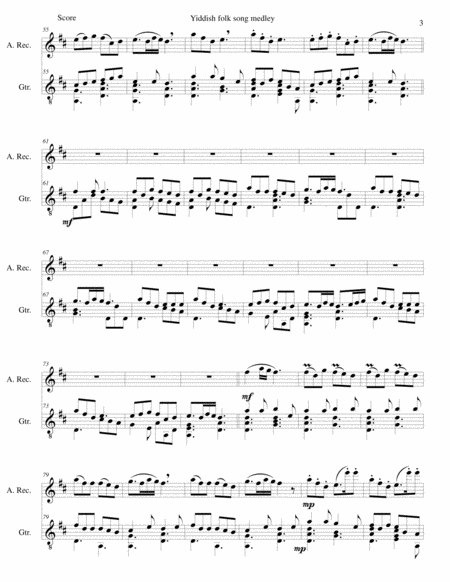 Yiddish Folk Song Medley for Alto Recorder and Guitar image number null