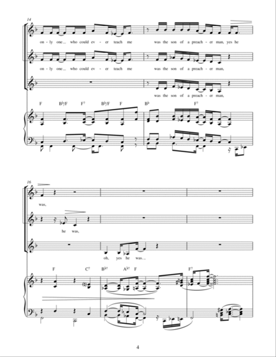 Son-Of-A-Preacher Man (arr. Berty Rice) SSA scores gallery preview page 4