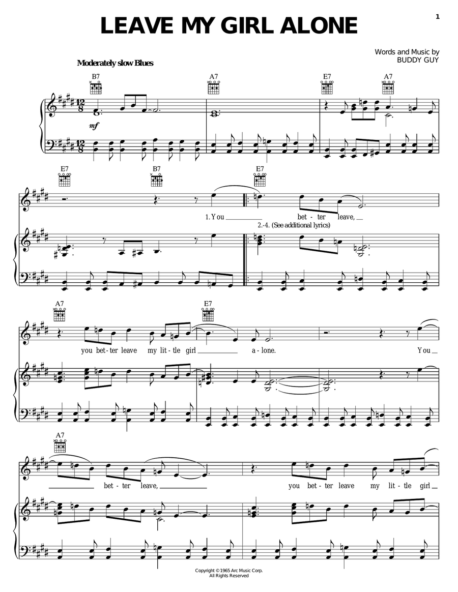 Leave My Girl Alone Piano, Vocal, Guitar scores gallery preview page 1