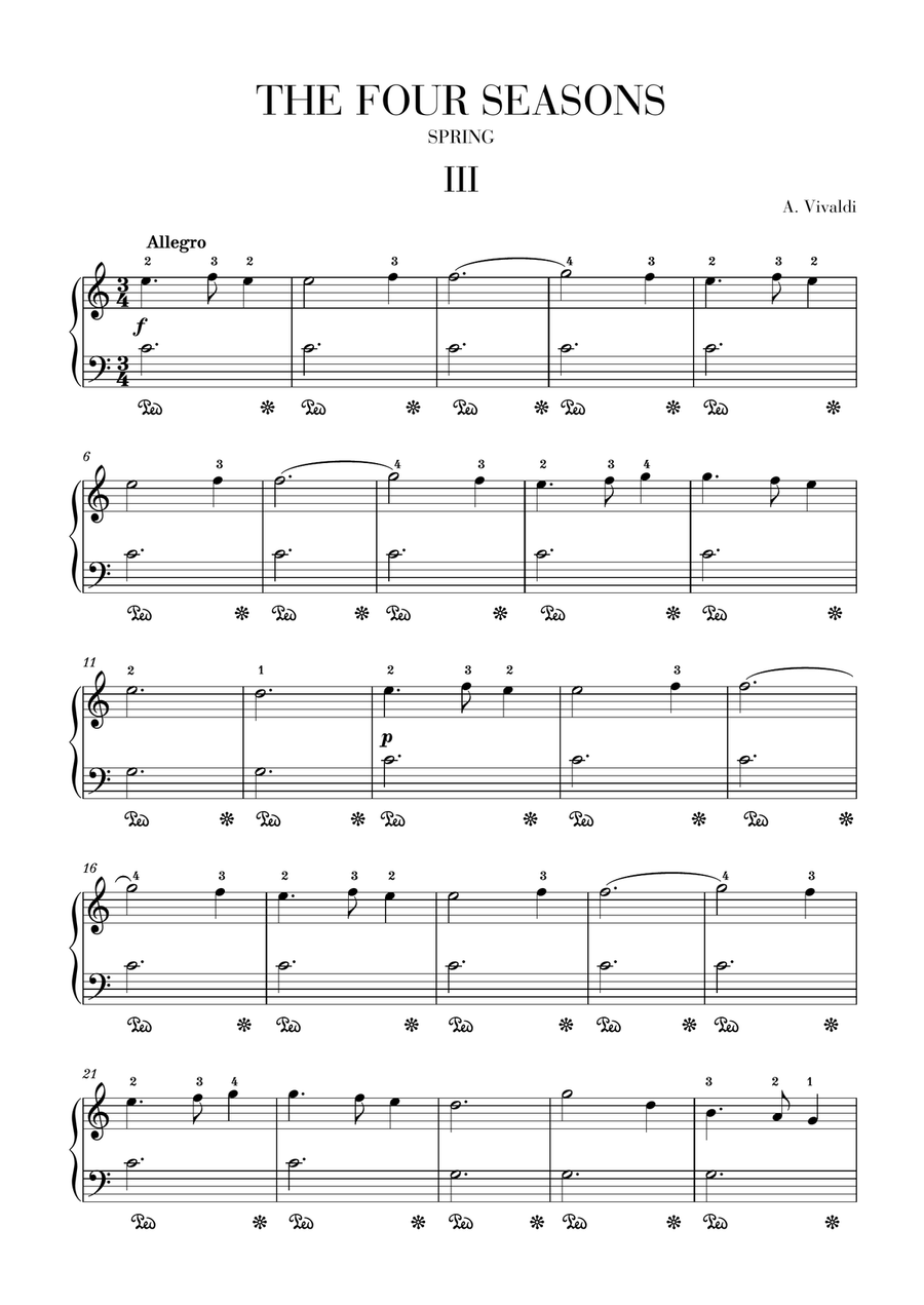 VIVALDI: The Four Seasons - Spring - 3rd mov - Early Intermediate Piano
