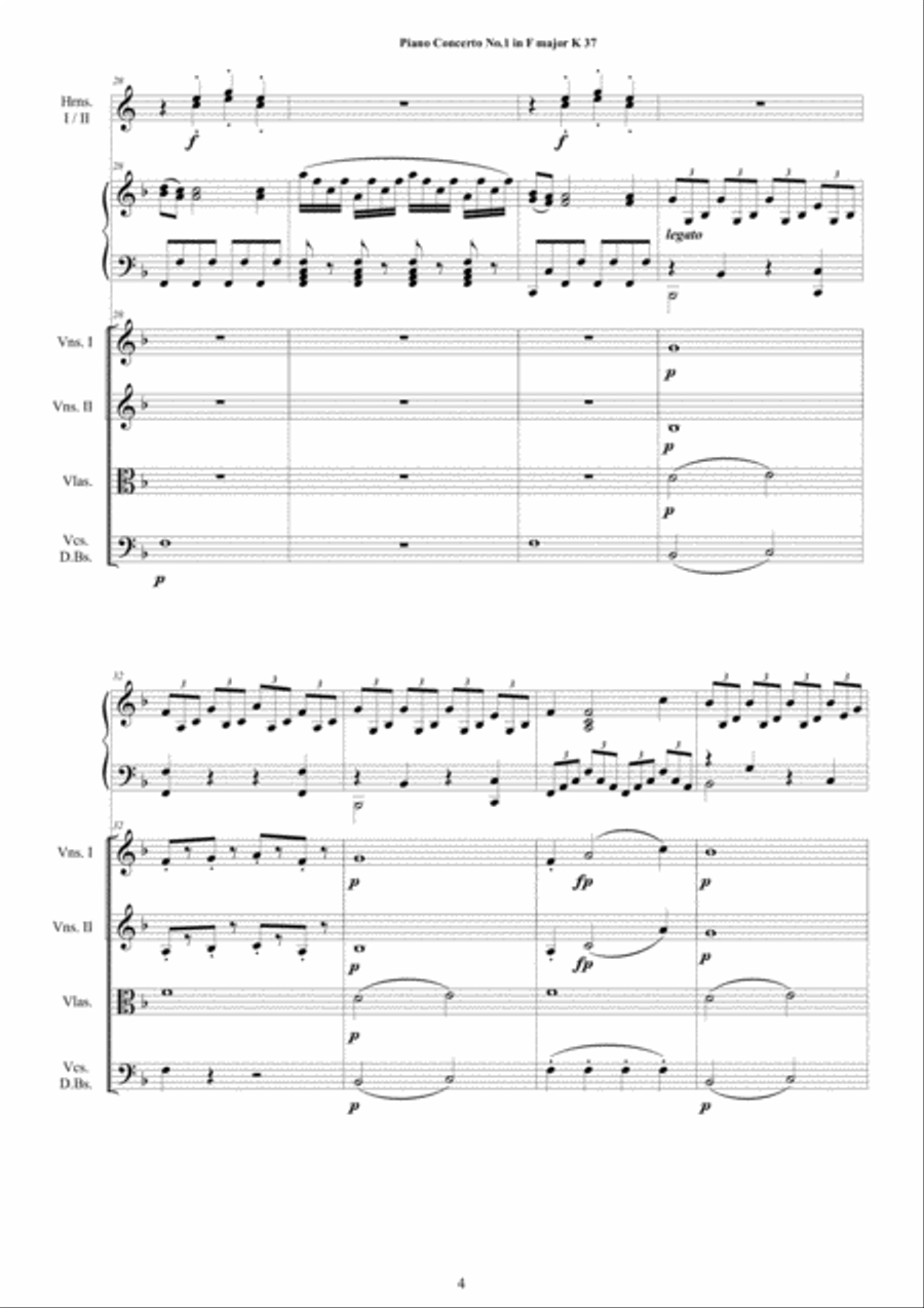 Mozart - Piano Concerto No.1 in F major K 37 for Piano solo and Orchestra - Score and Parts String Orchestra scores gallery preview page 4