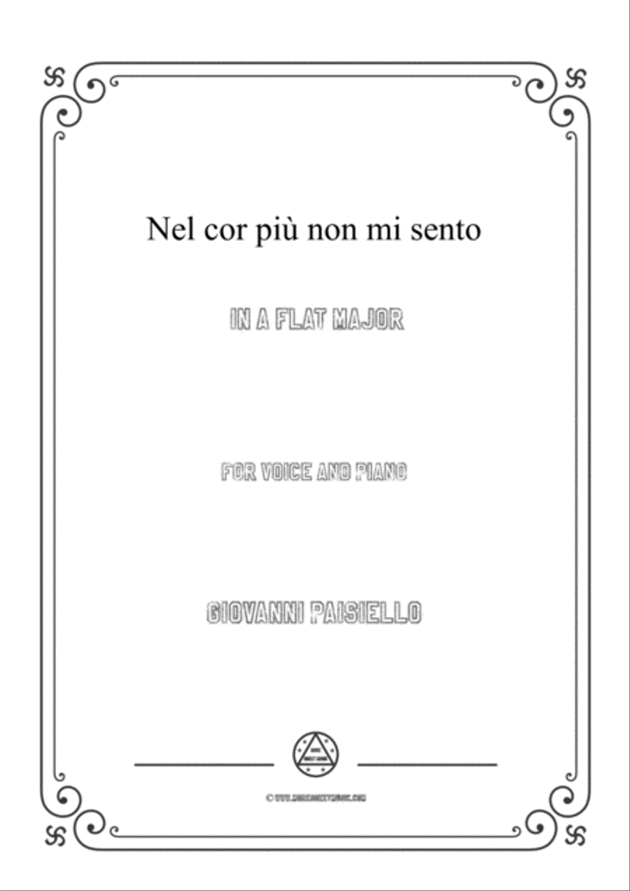 Paisiello-Nel cor più non mi sento in A flat Major,for Voice and Piano Voice Solo scores gallery preview page 1