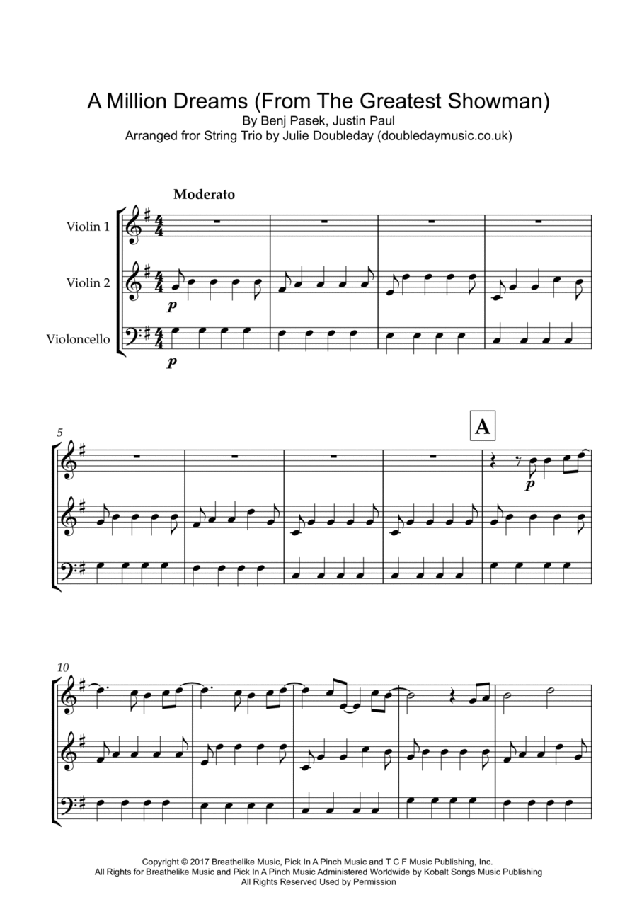 A Million Dreams String Trio scores gallery preview page 1