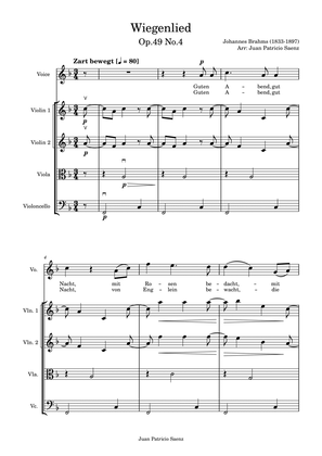 Johannes Brahms - Wiegenlied Op.49 N.4, String quartet arrangement high voice (F major)
