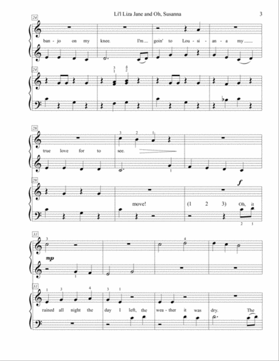 L'il Liza Jane and Oh, Susannah (EZ duet) Easy Piano scores gallery preview page 3