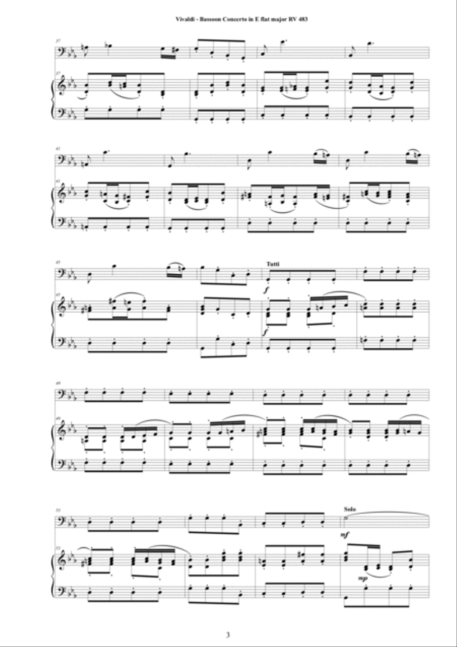Vivaldi - Bassoon Concerto in E flat major RV 483 for Bassoon and Cembalo (or Piano) Bassoon Solo scores gallery preview page 3