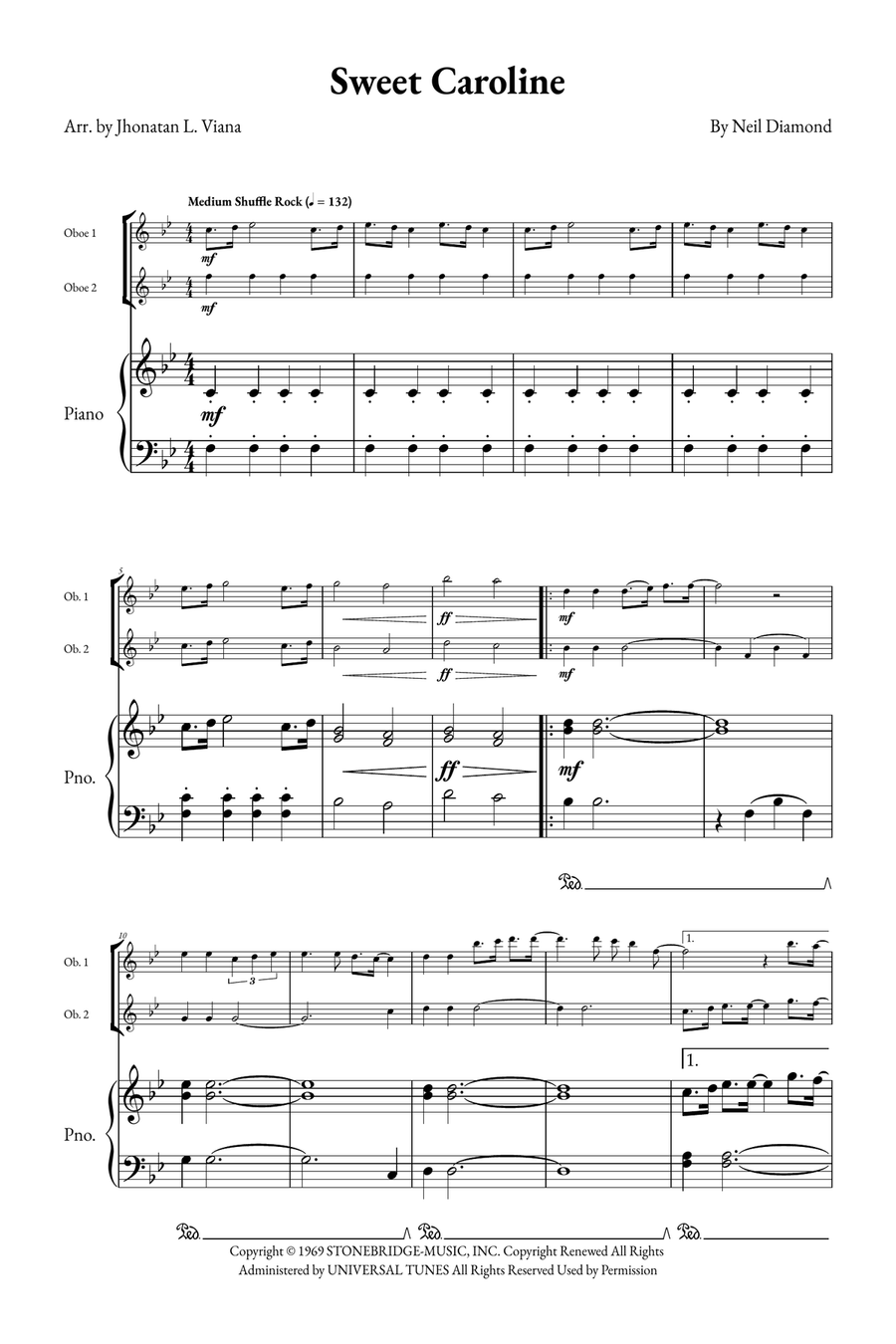Sweet Caroline Woodwind Duet scores gallery preview page 1